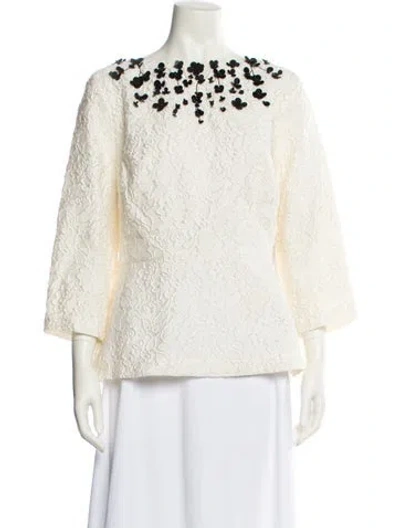 Pre-owned Escada Silk Lace Pattern Blouse In White