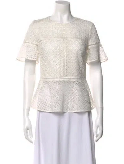Pre-owned Escada Silk Lace Pattern Blouse In White
