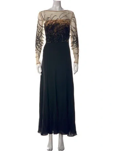 Pre-owned Escada Silk Long Dress In Black