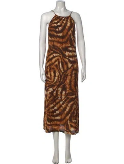 Pre-owned Escada Silk Long Dress In Brown
