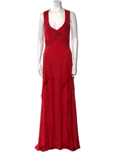 Pre-owned Escada Silk Long Dress In Red