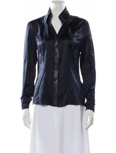 Pre-owned Escada Silk Long Sleeve Blouse In Blue