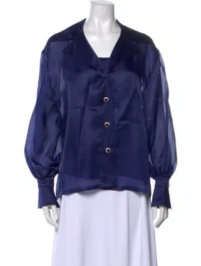 Pre-owned Escada Silk Long Sleeve Blouse In Blue