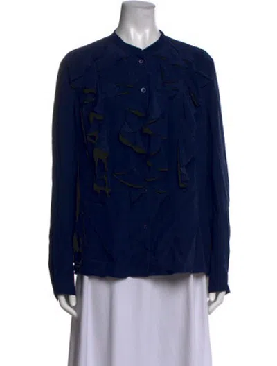 Pre-owned Escada Silk Long Sleeve Blouse In Blue