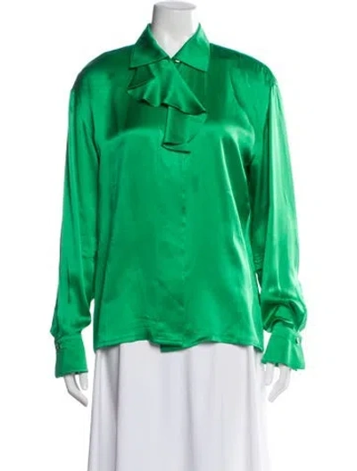 Pre-owned Escada Silk Long Sleeve Blouse In Green