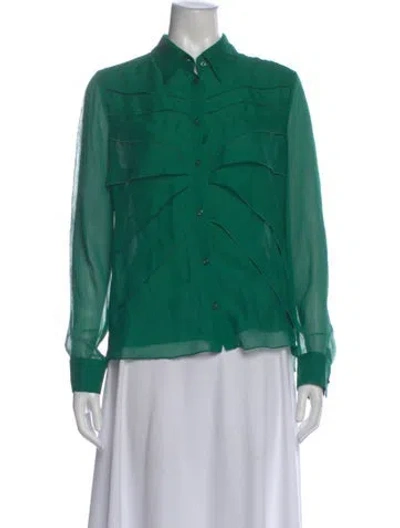 Pre-owned Escada Silk Long Sleeve Blouse In Green