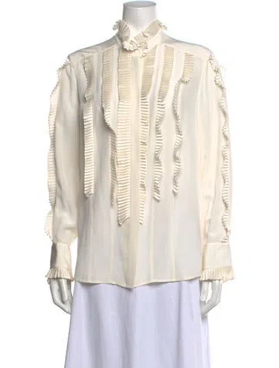 Pre-owned Escada Silk Long Sleeve Blouse In Neutrals