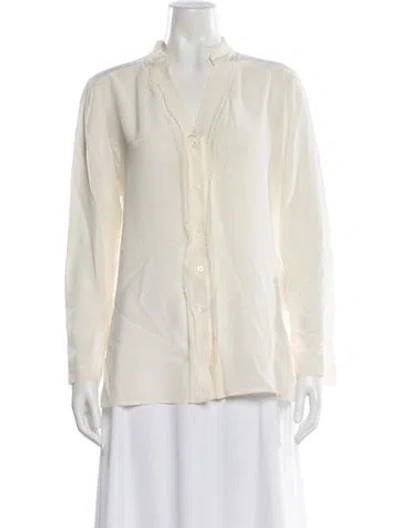 Pre-owned Escada Silk Long Sleeve Blouse In White