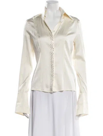 Pre-owned Escada Silk Long Sleeve Blouse In White