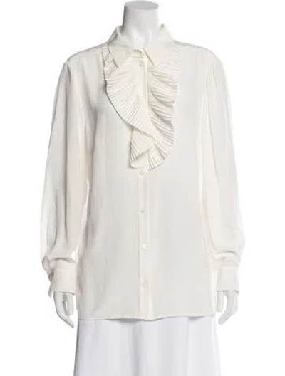 Pre-owned Escada Silk Long Sleeve Blouse In White