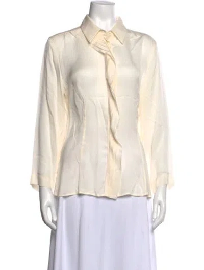 Pre-owned Escada Silk Long Sleeve Blouse In White