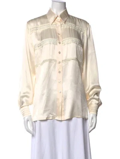 Pre-owned Escada Silk Long Sleeve Blouse In White