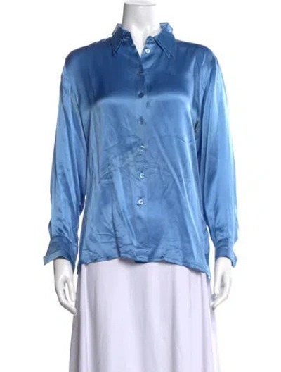 Pre-owned Escada Silk Long Sleeve Button-up Top In Blue