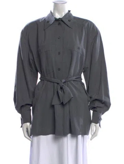 Pre-owned Escada Silk Long Sleeve Button-up Top In Gray