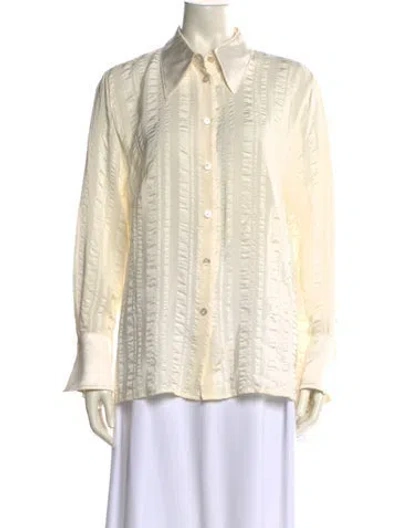 Pre-owned Escada Silk Long Sleeve Button-up Top In Neutral