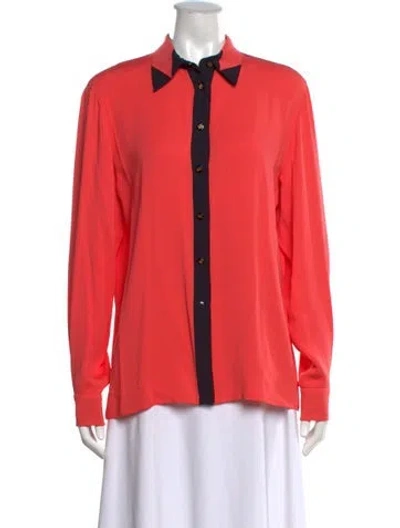 Pre-owned Escada Silk Long Sleeve Button-up Top In Orange
