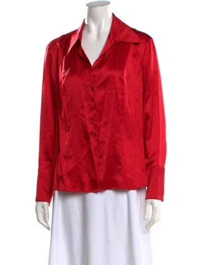 Pre-owned Escada Silk Long Sleeve Button-up Top In Red