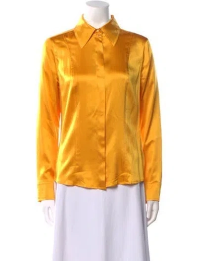 Pre-owned Escada Silk Long Sleeve Button-up Top In Yellow