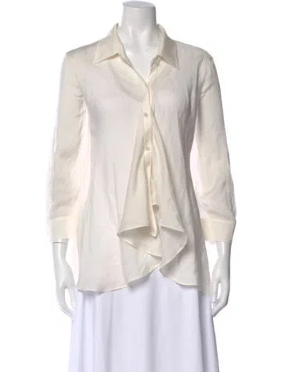 Pre-owned Escada Silk Long Sleeve Polo W/ Tags In Neutral