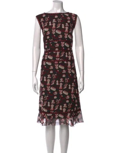 Pre-owned Escada Silk Midi Length Dress In Black/red/white