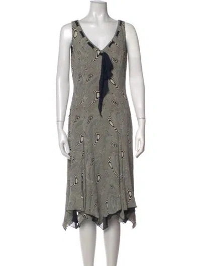 Pre-owned Escada Silk Midi Length Dress In Black/white