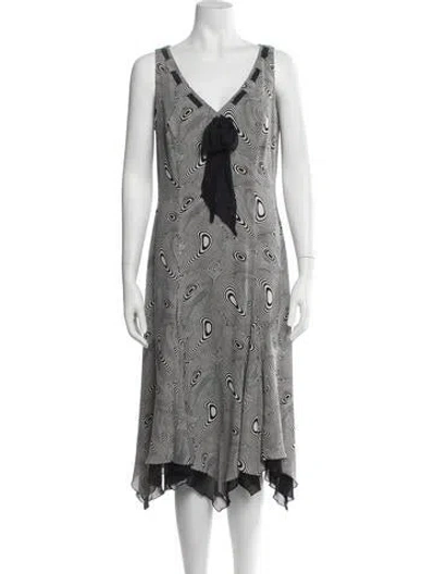 Pre-owned Escada Silk Midi Length Dress In Black/white