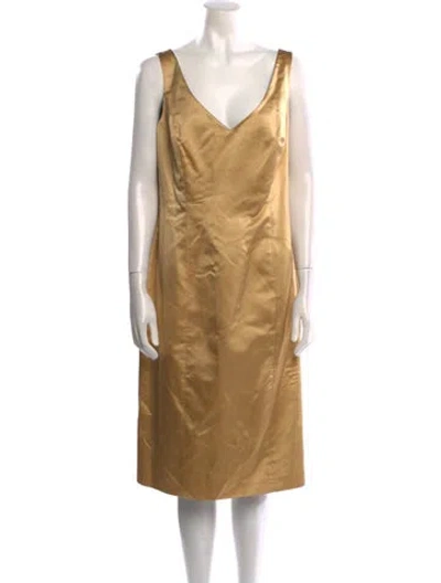 Pre-owned Escada Silk Midi Length Dress In Gold