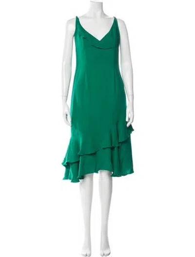 Pre-owned Escada Silk Midi Length Dress In Green