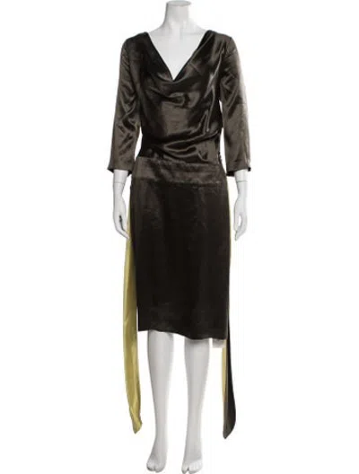 Pre-owned Escada Silk Midi Length Dress In Green