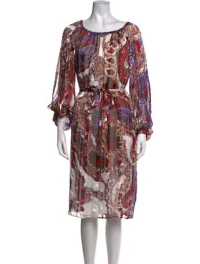 Pre-owned Escada Silk Midi Length Dress In White