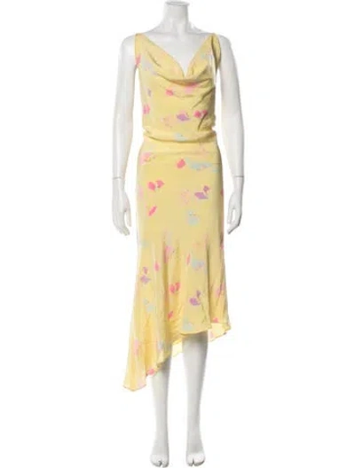 Pre-owned Escada Silk Midi Length Dress In Yellow