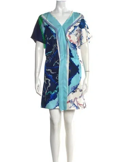 Pre-owned Escada Silk Mini Dress In Blue