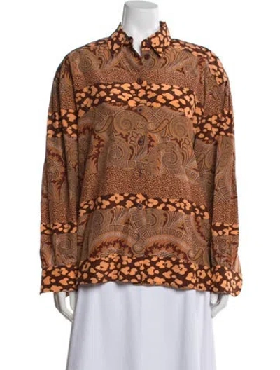 Pre-owned Escada Silk Paisley Print Blouse In Orange
