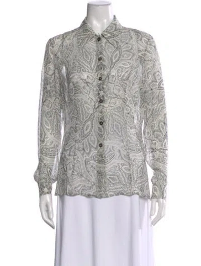 Pre-owned Escada Silk Paisley Print Blouse In White