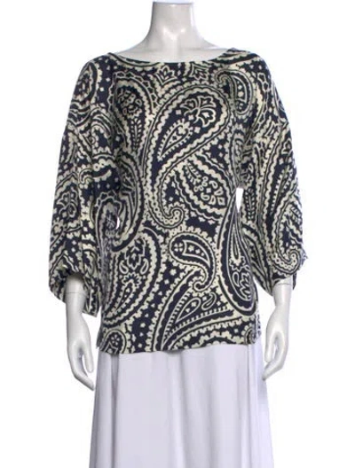 Pre-owned Escada Silk Paisley Print Top In Blue