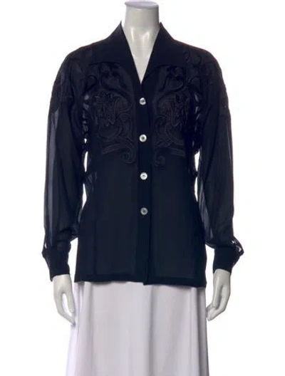 Pre-owned Escada Silk Patterned Blouse In Blue