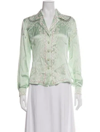 Pre-owned Escada Silk Patterned Blouse In Green