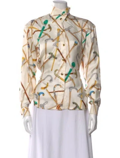 Pre-owned Escada Silk Patterned Blouse In Neutral