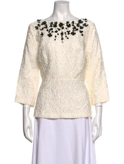 Pre-owned Escada Silk Patterned Blouse In White