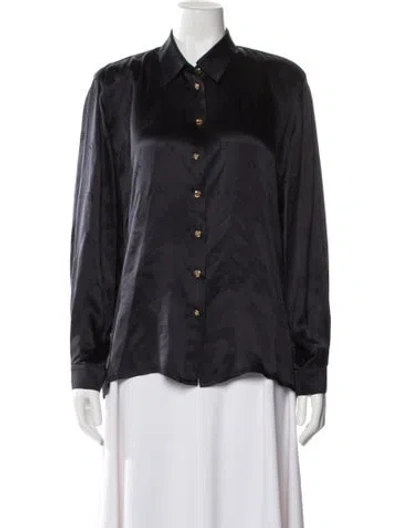 Pre-owned Escada Silk Patterned Button-up Top In Blue