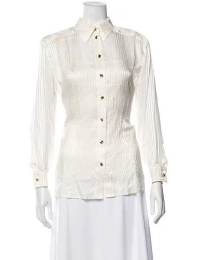 Pre-owned Escada Silk Patterned Button-up Top In White