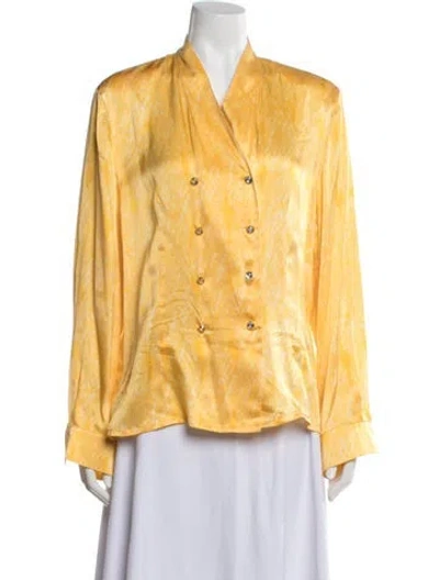 Pre-owned Escada Silk Patterned Button-up Top In Yellow
