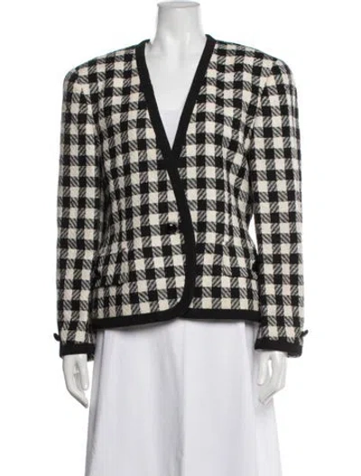 Pre-owned Escada Silk Plaid Print Blazer In Black