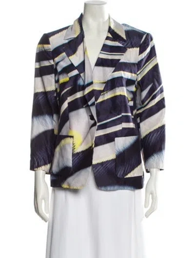 Pre-owned Escada Silk Plaid Print Blazer In Blue