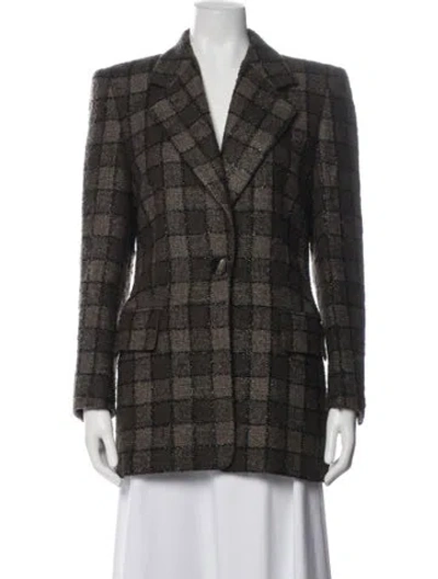 Pre-owned Escada Silk Plaid Print Blazer In Brown
