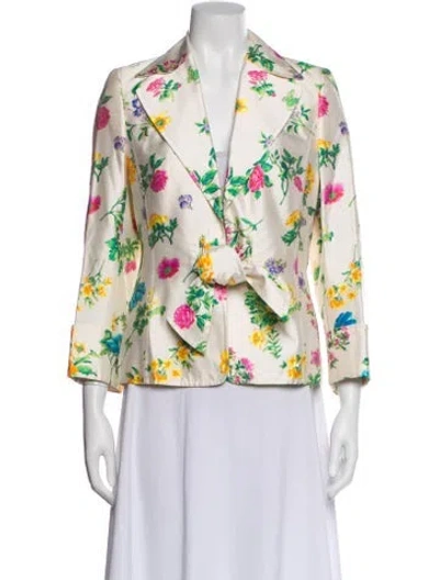 Pre-owned Escada Silk Plaid Print Blazer In Neutral