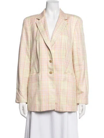 Pre-owned Escada Silk Plaid Print Blazer In Yellow