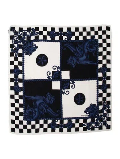 Pre-owned Escada Silk Plaid Print Scarf In Blue