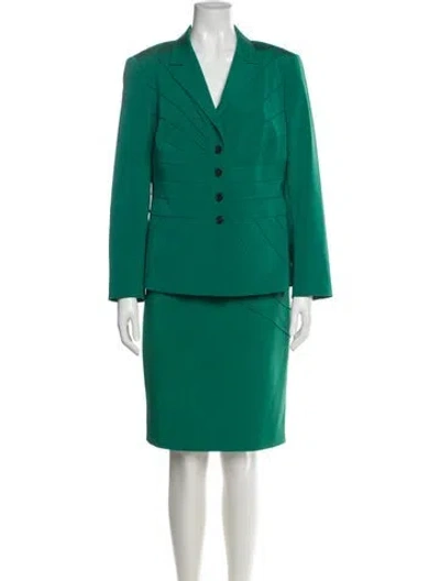 Pre-owned Escada Silk Pleated Accents Dress Set In Green