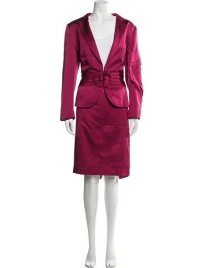 Pre-owned Escada Silk Pleated Accents Skirt Suit In Red